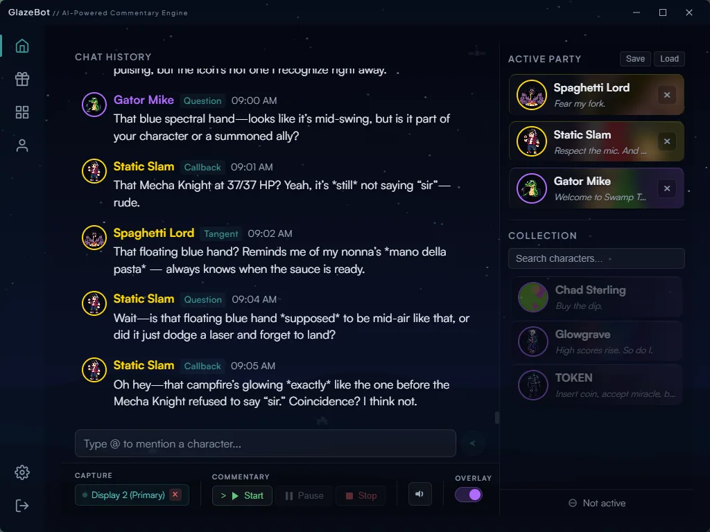 Characters chatting about gameplay in real-time