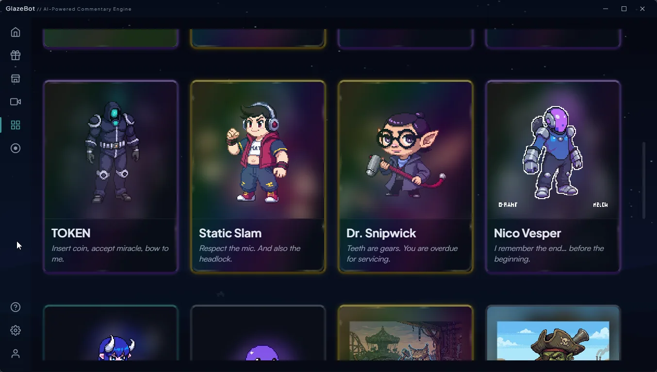 Character collection screen